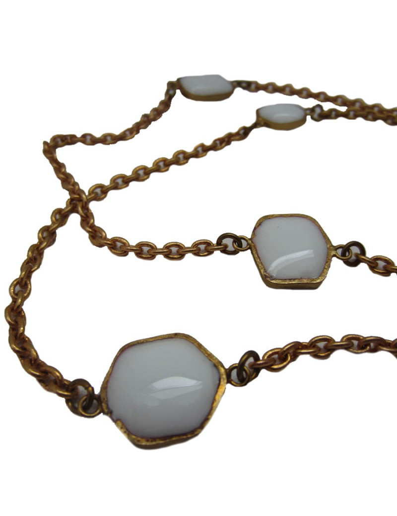 Saltire MARGUERITE DE VALOIS white glass paste and fine gilded metal