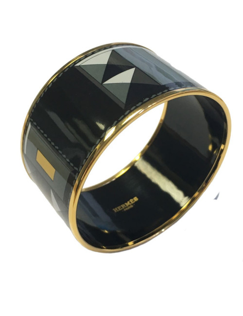 Bracelet HERMES wide enamel black, yellow and grey pattern dog collar