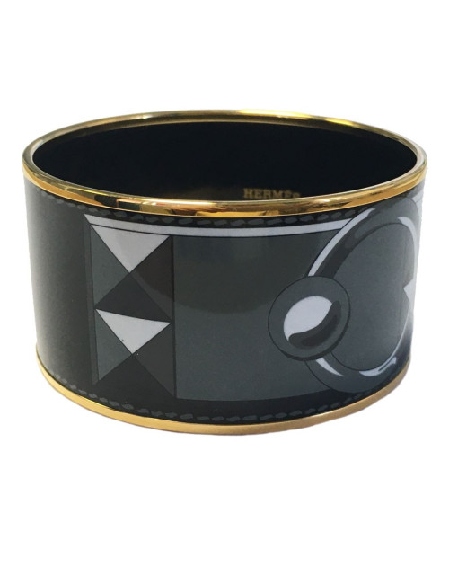 Bracelet HERMES wide enamel black, yellow and grey pattern dog collar