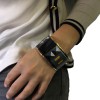 Bracelet HERMES large en émail noir, jaune et gris motif collier de chien
