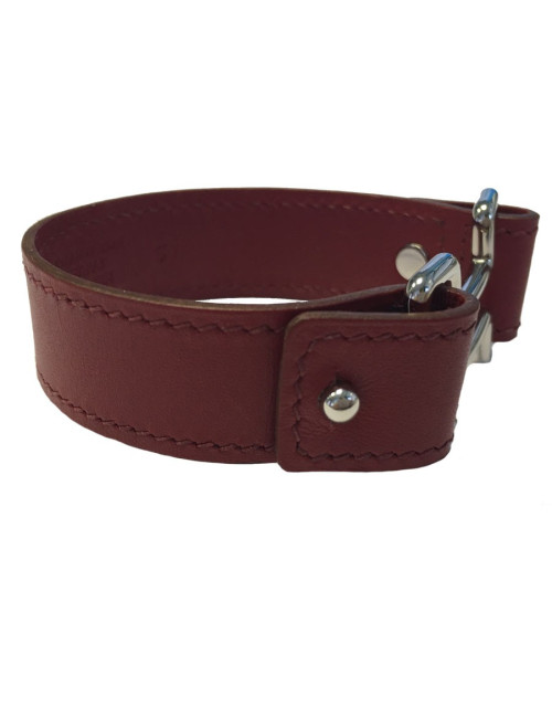 Bracelet HERMES en cuir rouge bijouterie argentée