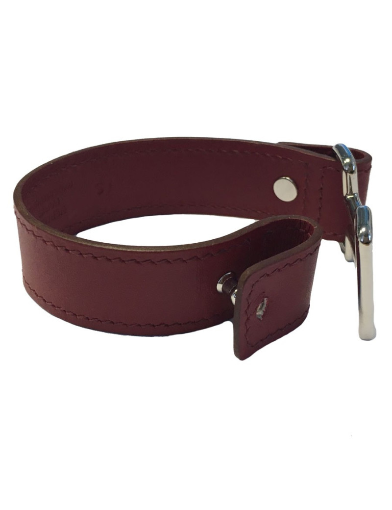 Bracelet HERMES en cuir rouge bijouterie argentée