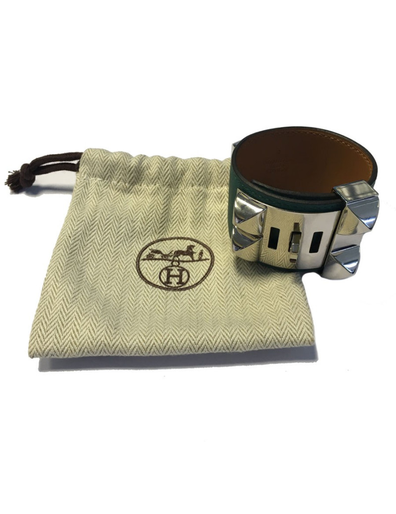 HERMES CDC cuff in blue peacock leather