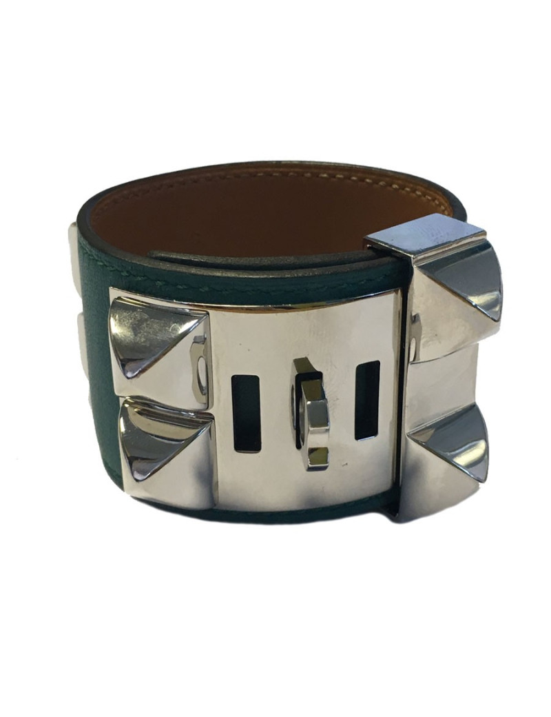 HERMES CDC cuff in blue peacock leather