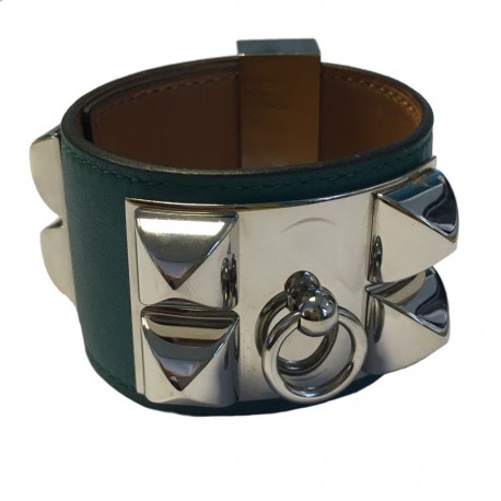 HERMES CDC cuff in blue peacock leather
