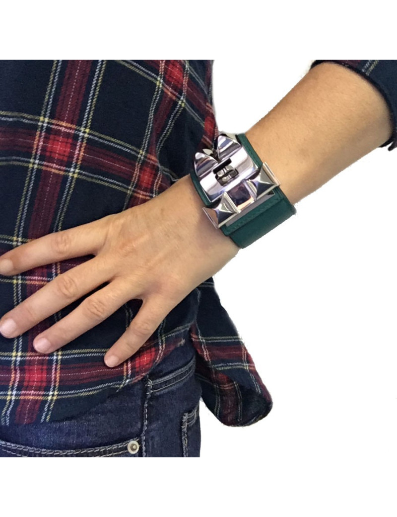 HERMES CDC cuff in blue peacock leather