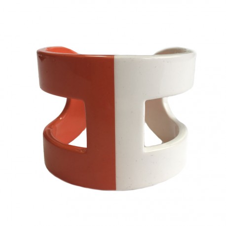 Bracelet HERMÈS en bois laqué blanc et orange forme H