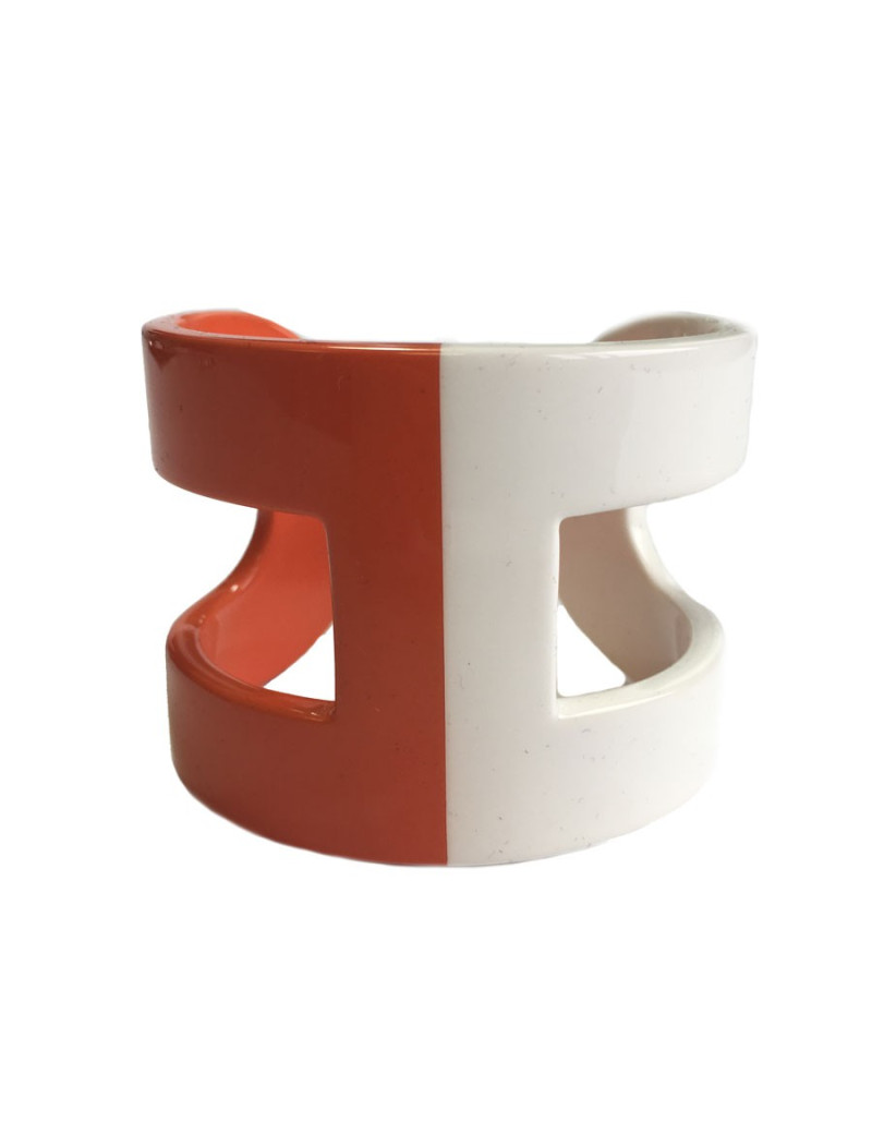 Bracelet HERMÈS en bois laqué blanc et orange forme H
