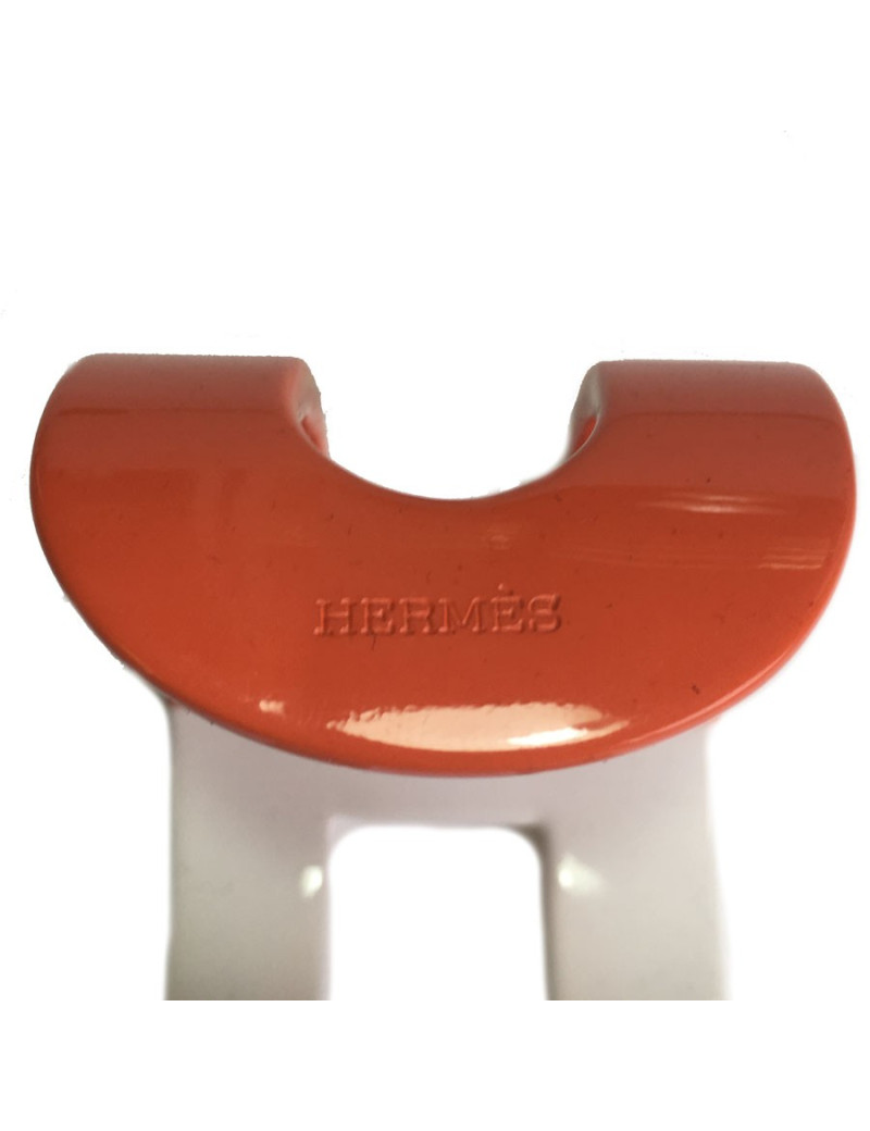 Bracelet HERMÈS en bois laqué blanc et orange forme H