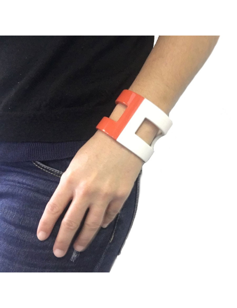 HERMES bracelet lacquered white and orange form H