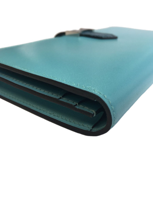 Portefeuille Bearn HERMES cuir et lézard bleu