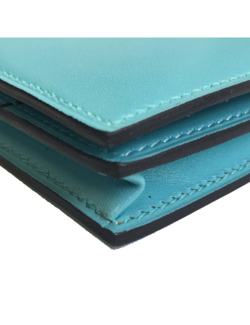 Portefeuille Bearn HERMES cuir et lézard bleu