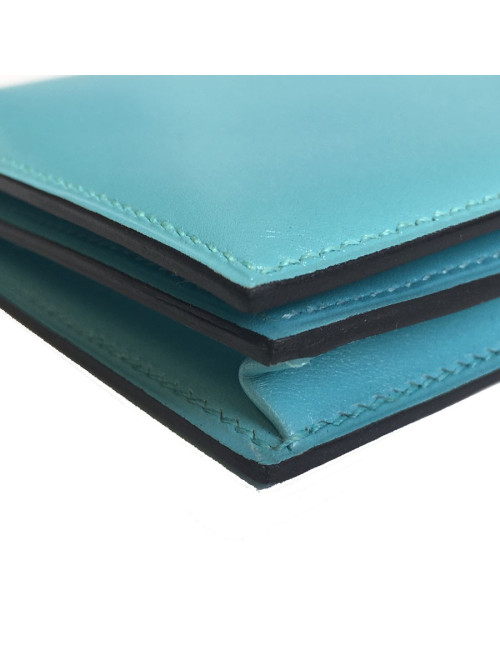 Portefeuille Bearn HERMES cuir et lézard bleu