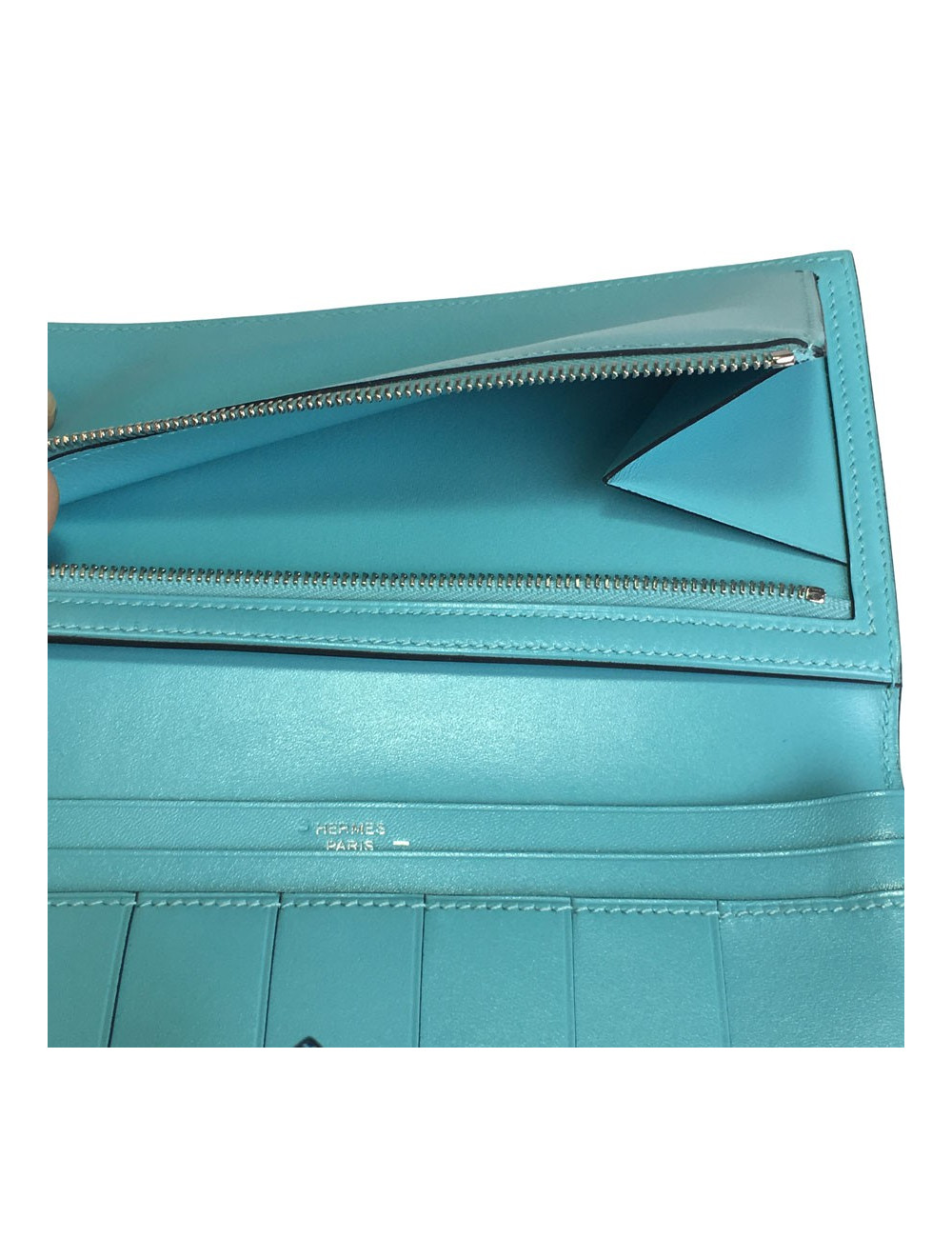 Portefeuille Bearn HERMES cuir et lézard bleu