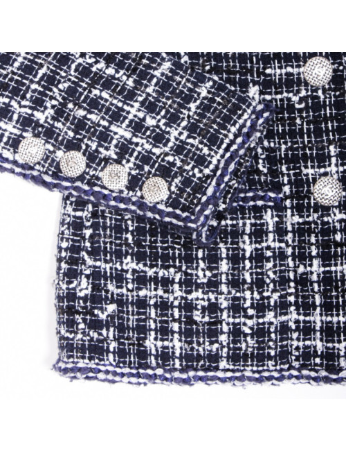 Veste CHANEL T 36 Tweed bleu marine et blanc