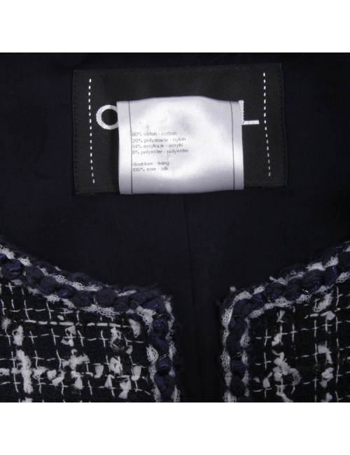 Veste CHANEL T 36 Tweed bleu marine et blanc
