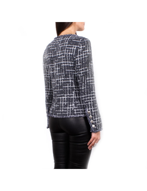 Veste CHANEL T 36 Tweed bleu marine et blanc