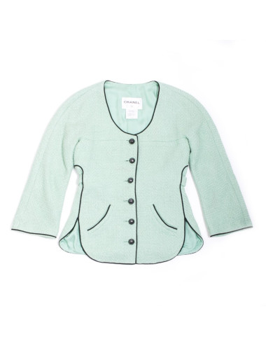 Chanel T 36 fr "Les fonds marins" jacket in green cotton tweed