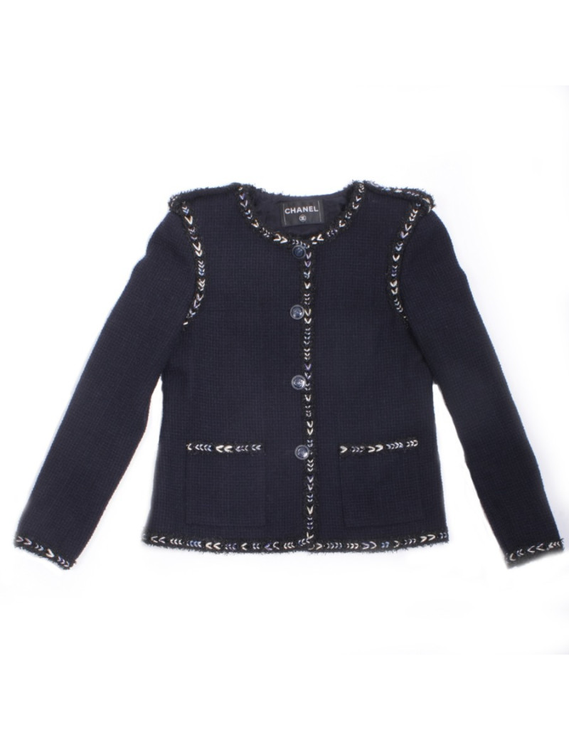 Veste CHANEL T 38 Tweed bleu marine