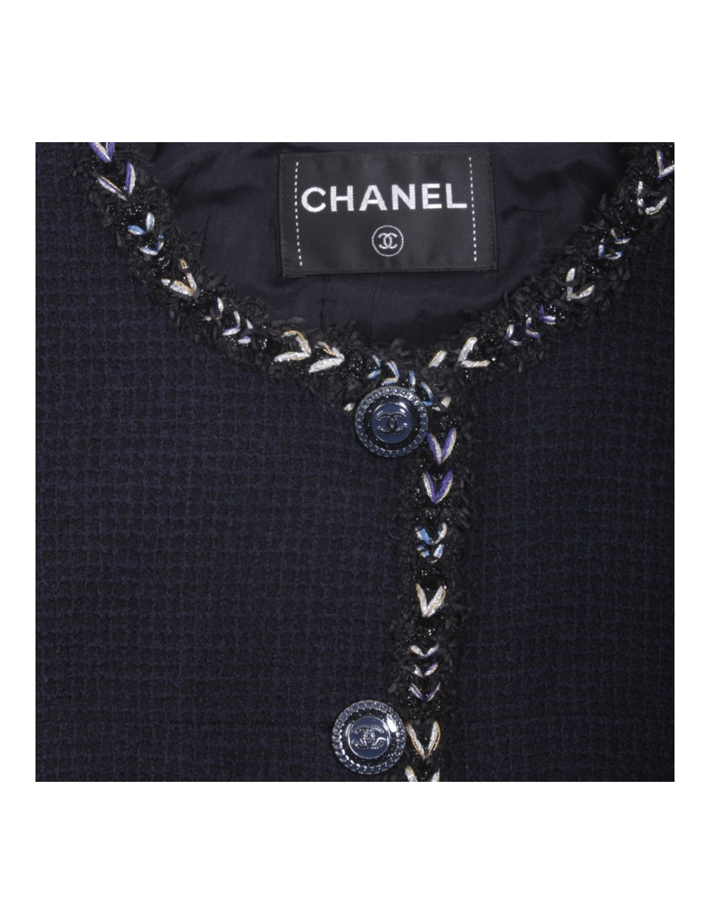 CHANEL T 38 Blue Tweed jacket Navy