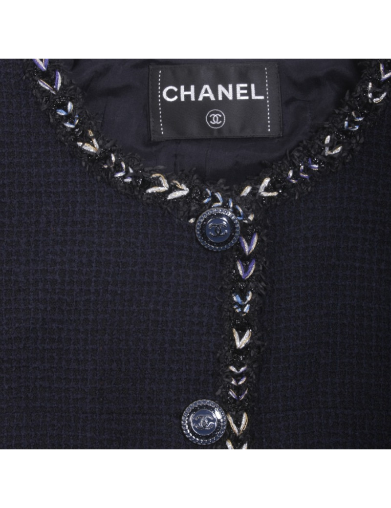 CHANEL T 38 Blue Tweed jacket Navy