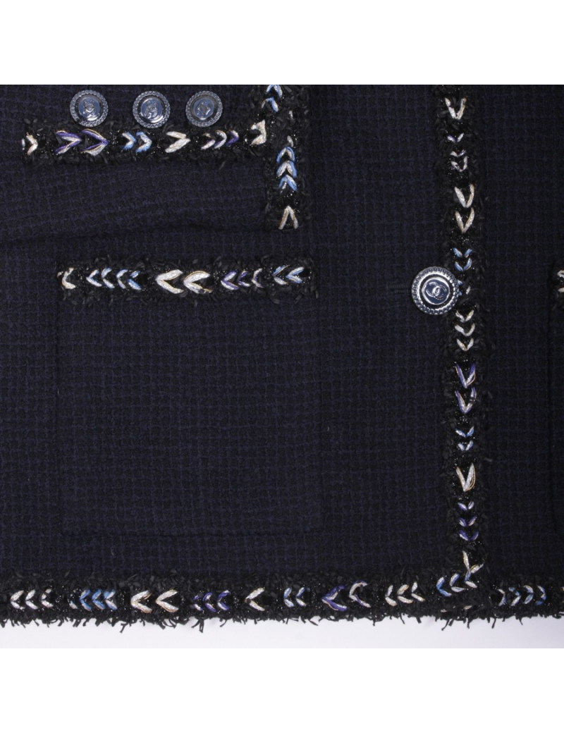 CHANEL T 38 Blue Tweed jacket Navy