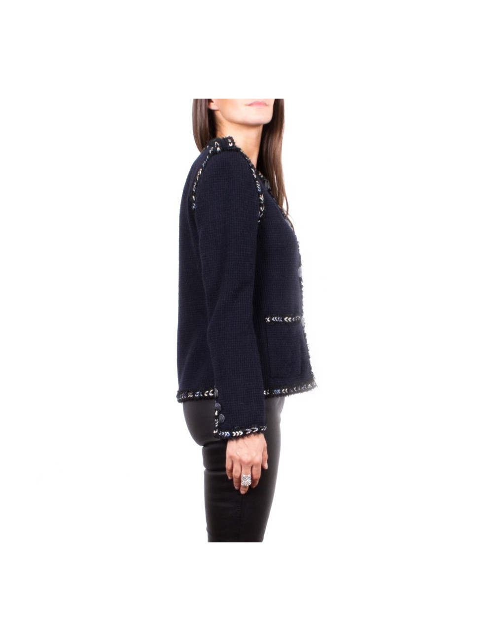 CHANEL T 38 Blue Tweed jacket Navy
