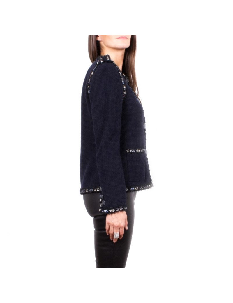 CHANEL T 38 Blue Tweed jacket Navy