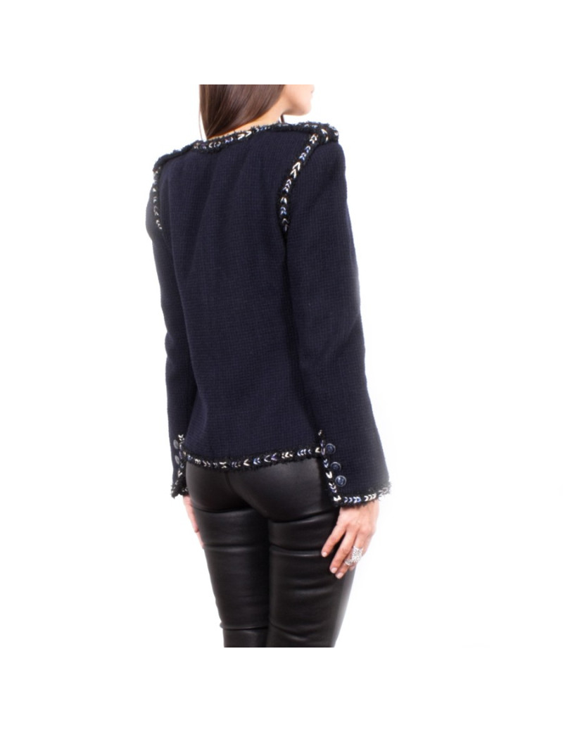 Veste CHANEL T 38 Tweed bleu marine