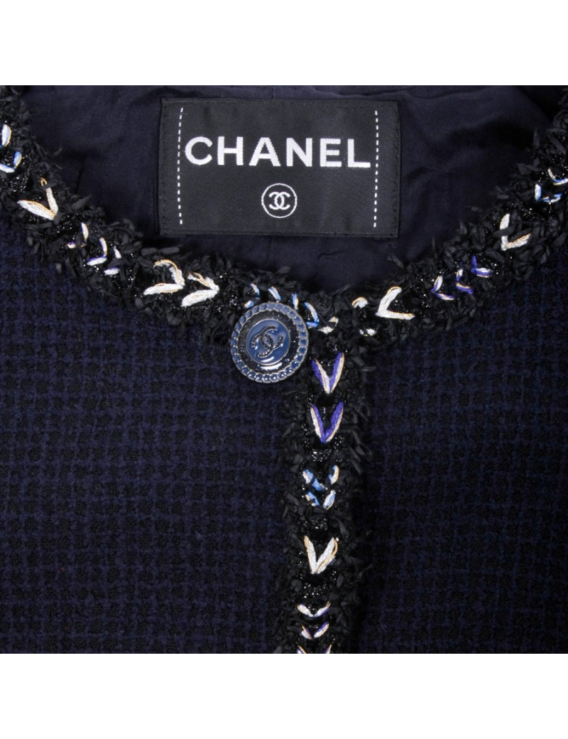 CHANEL T 38 Blue Tweed jacket Navy