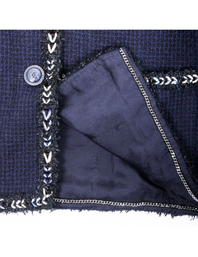 Veste CHANEL T 38 Tweed bleu marine