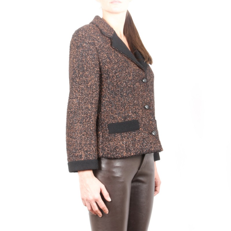 Pre-Owned CHANEL T 38 Brown tweed jacket Certified Authentic
