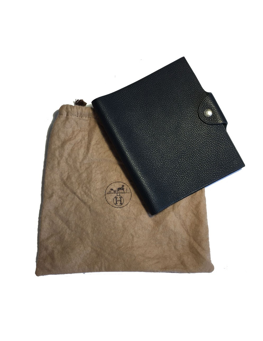 Couverture de cahier HERMES petit modèle en veau grainé noir
