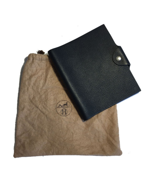Couverture de cahier HERMES petit modèle en veau grainé noir