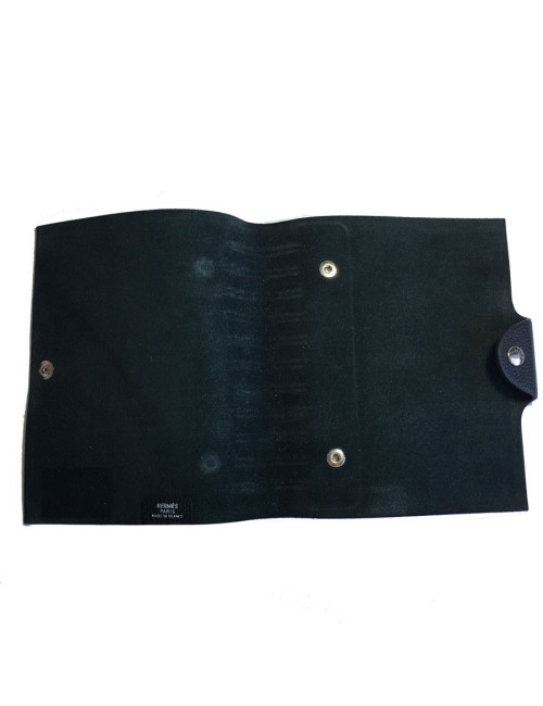Couverture de cahier HERMES petit modèle en veau grainé noir