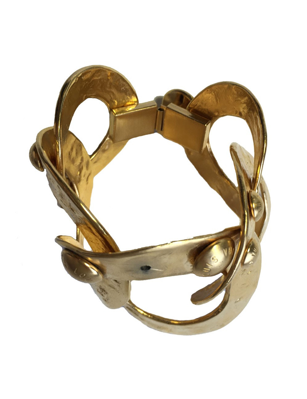 xxx Bracelet LOUIS VUITTON anneaux en métal plaqué or martelé