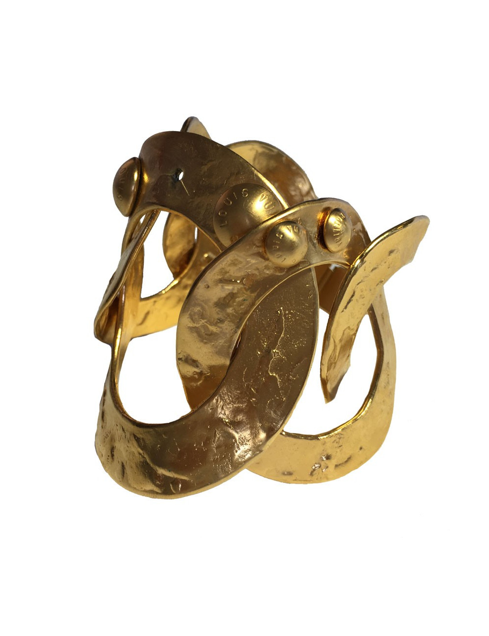 xxx Bracelet LOUIS VUITTON anneaux en métal plaqué or martelé