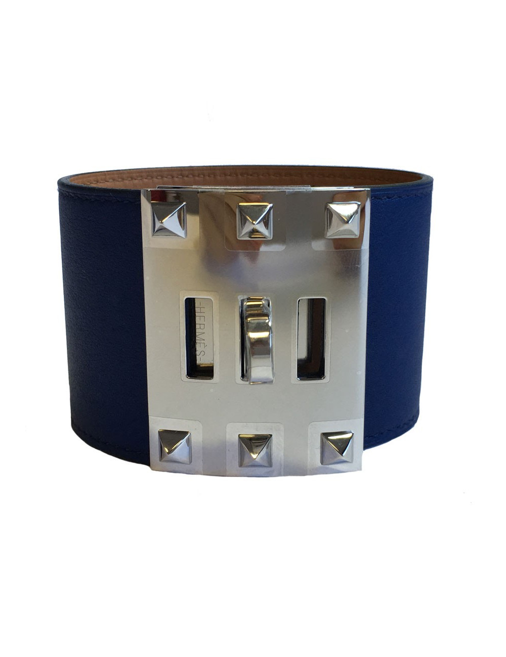 Manchette HERMES "Extrême" en cuir veau lisse bleu