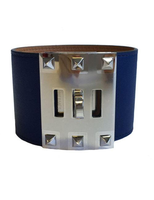 Manchette HERMES "Extrême" en cuir veau lisse bleu