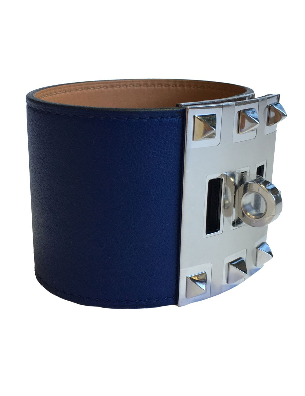 Manchette HERMES "Extrême" en cuir veau lisse bleu