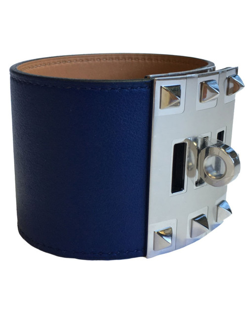 Manchette HERMES "Extrême" en cuir veau lisse bleu