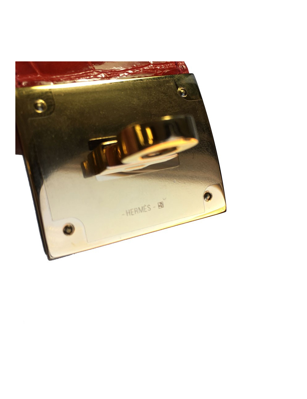 XXX cufflinks HERMÈS "Kelly dog" alligator geranium and gold metal color