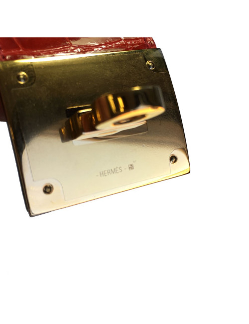 XXX cufflinks HERMÈS "Kelly dog" alligator geranium and gold metal color