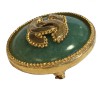 Broche CHANEL ronde en métal doré et pierre semi précieuse couleur jade
