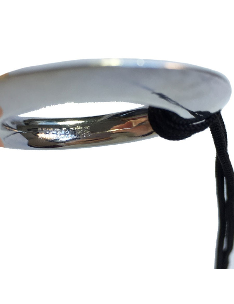 HERMES silver pendant necklace and black fabric link