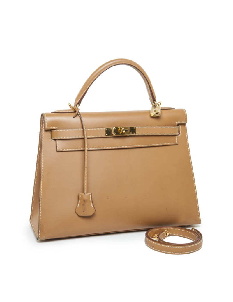 Sac Kelly II 32 HERMES cuir box gold piqûres sellier bijouterie palladium