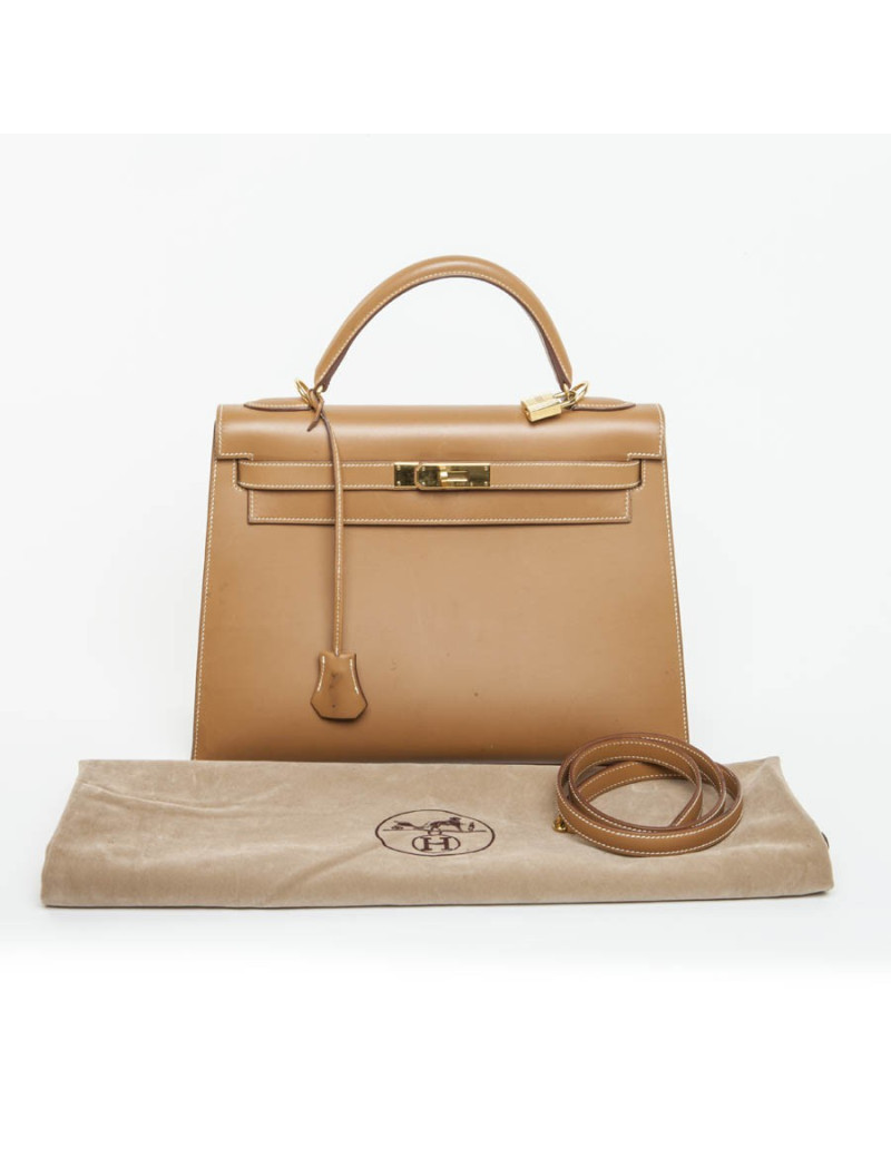 Sac Kelly II 32 HERMES cuir box gold piqûres sellier bijouterie palladium
