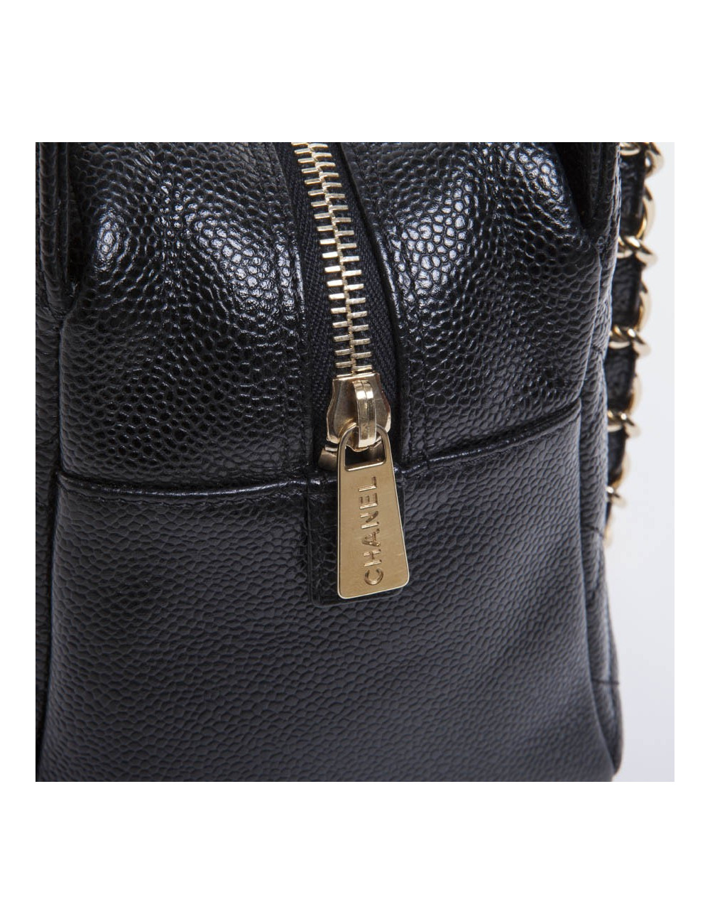 Shoping TM black grained leather CHANEL tote bag