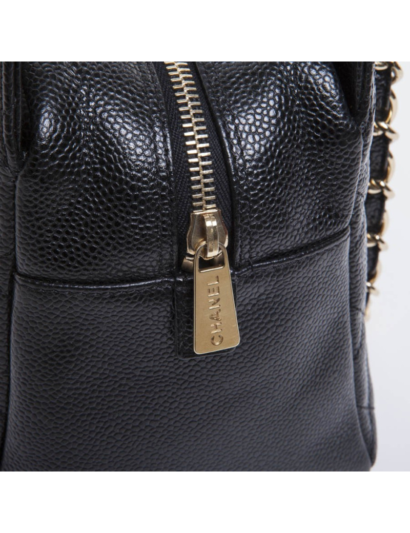 Shoping TM black grained leather CHANEL tote bag