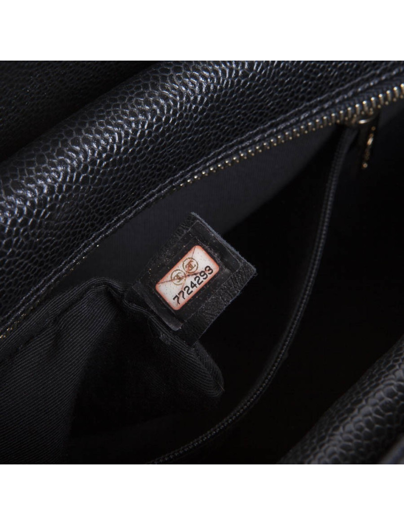 Shoping TM black grained leather CHANEL tote bag